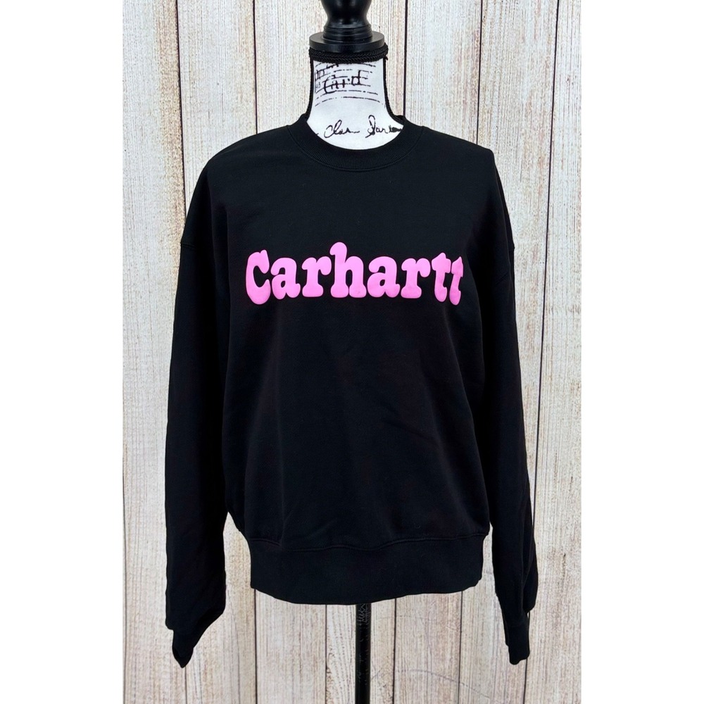 Carhartt Women's Size Medium Work In Progress Black Sweatshirt Pink Bubble